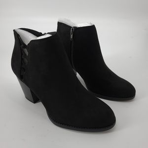 City Classified Habits Criss Cross Black Faux Suede Ankle Booties